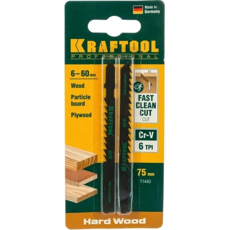 Полотна для лобзика KRAFTOOL T144D, EU-хвост., по дереву, быстры...
