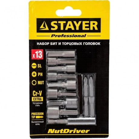 Набор бит и торцевых головок STAYER 13 шт, Professional (2611-H1...