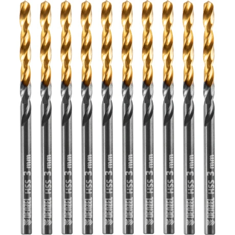 Сверло по металлу DENZEL 717205, 3 мм, HSS-Tin, Golden Tip, 10 ш...