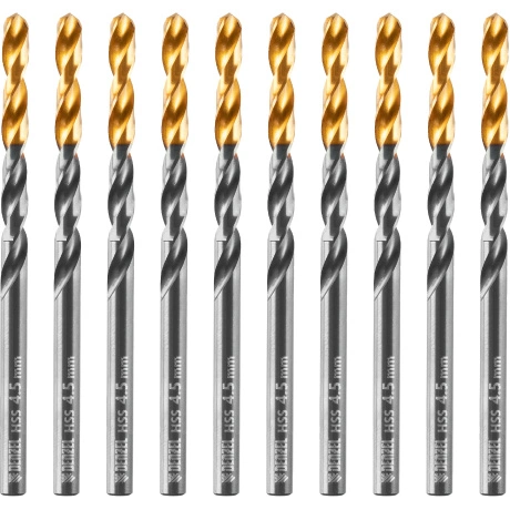 Сверло по металлу DENZEL 717211, 4,5 мм, HSS-Tin, Golden Tip, 10...