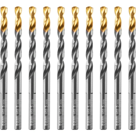 Сверло по металлу DENZEL 717213, 5 мм, HSS-Tin, Golden Tip, 10 ш...