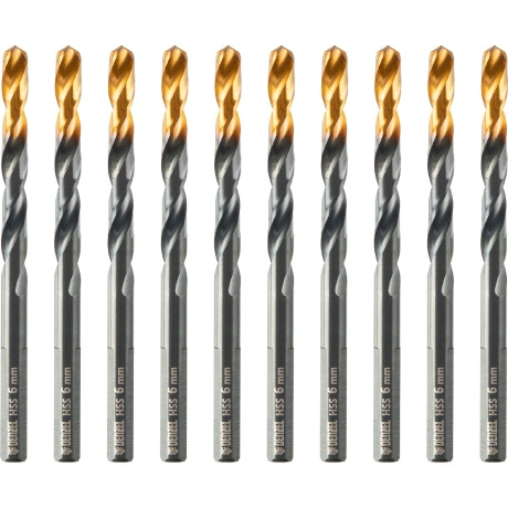 Сверло по металлу DENZEL 717215, 6 мм, HSS-Tin, Golden Tip, 10 ш...
