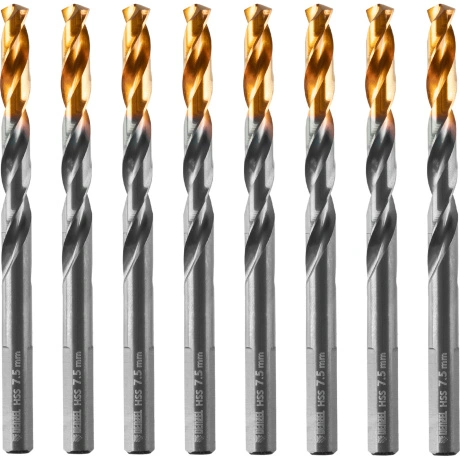 Сверло по металлу DENZEL 717218, 7,5 мм, HSS-Tin, Golden Tip, 8 ...