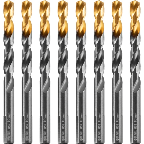 Сверло по металлу DENZEL 717222, 10 мм, HSS-Tin, Golden Tip, 8 ш...