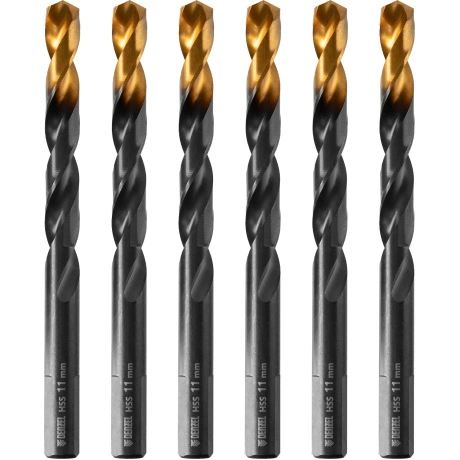 Сверло по металлу DENZEL 717223, 11 мм, HSS-Tin, Golden Tip, 6 ш...