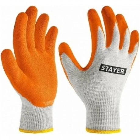 Перчатки 10 пар STAYER ULTRA, S-M, х/б с рельефным латексным пок...