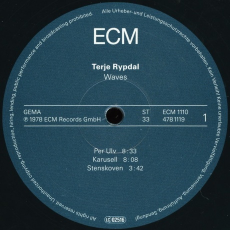 Terje Rypdal - Waves (0602547811196) виниловая пластинка - фото 3