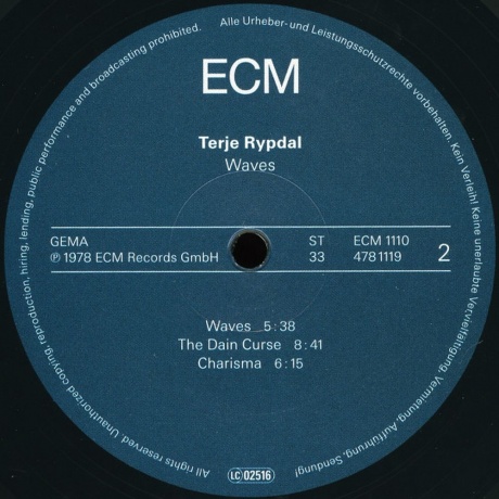 Terje Rypdal - Waves (0602547811196) виниловая пластинка - фото 4