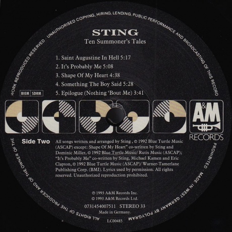 Sting - Ten Summoner's Tales (0731454007511) виниловая пластинка - фото 6