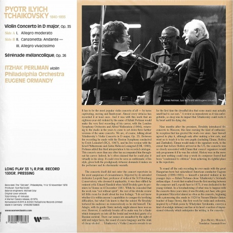 Itzhak Perlman - Tschaikowsky: Violin Concerto (0190296158803) виниловая пластинка - фото 2