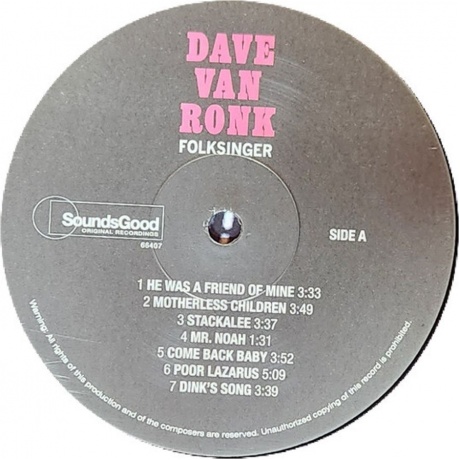 Dave Van Ronk - Folksinger (8436563184512) виниловая пластинка - фото 4