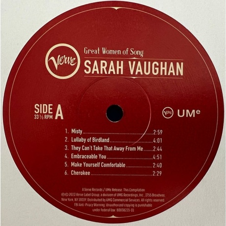 Sarah Vaughan - Great Women Of Song (0602455885388) виниловая пластинка - фото 2