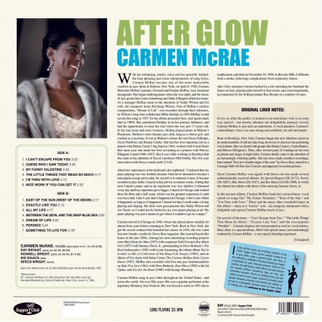 Carmen McRae - After Glow (8435723700579) виниловая пластинка - фото 2