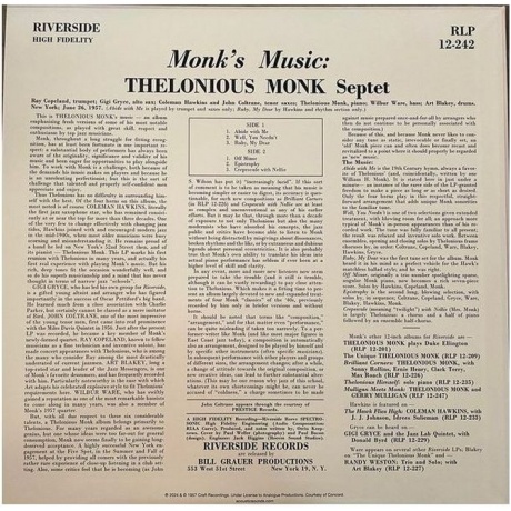 Thelonious Monk - Monk's Music (Analogue) (0753088224218) виниловая пластинка - фото 3