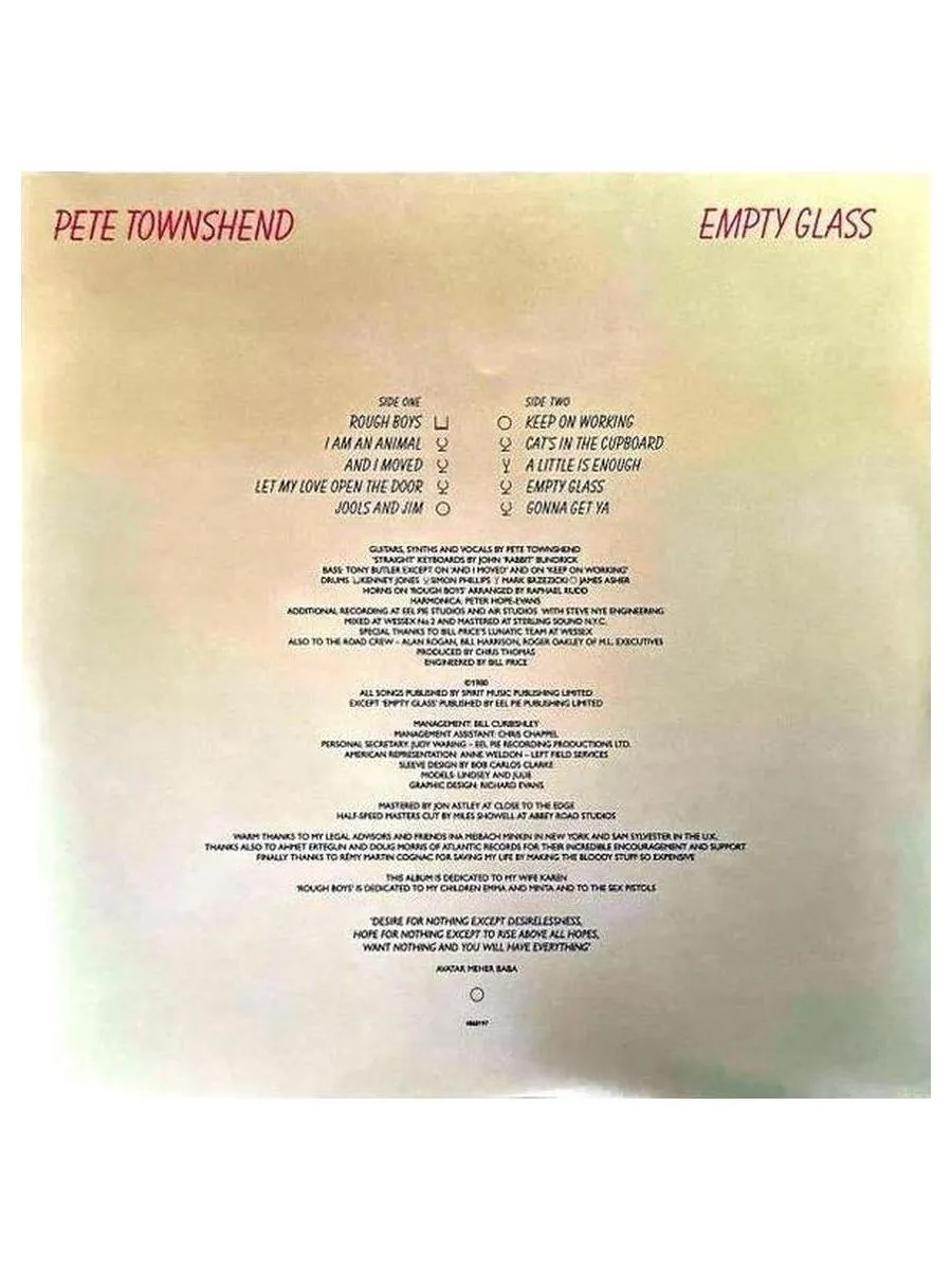 Pete Townshend - Empty Glass (Half Speed) (0602448681973) виниловая пластинка - фото 3