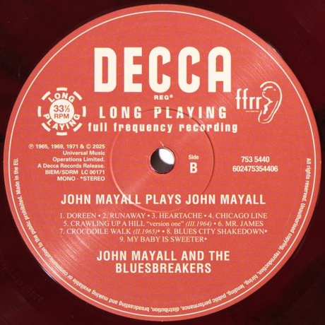 John Mayall - Plays John Mayall (coloured) (0602475354406) виниловая пластинка - фото 2
