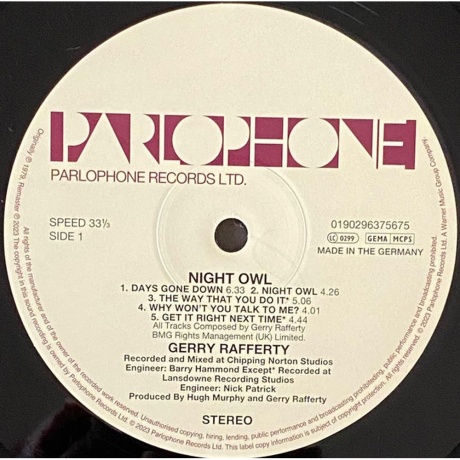 Gerry Rafferty - Night Owl  (0190296375675) виниловая пластинка - фото 3
