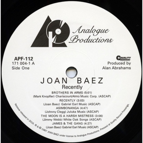 Joan Baez - Recently (Analogue) (0753088011214) виниловая пластинка - фото 2