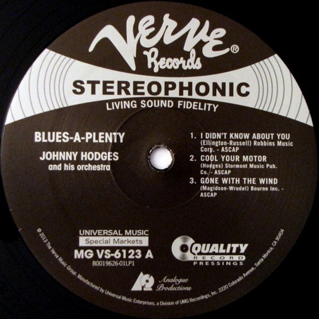 Johnny Hodges - Blues A-Plenty (Analogue) (0753088612312) виниловая пластинка - фото 3