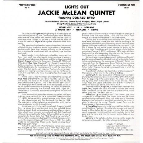 Jackie McLean - Lights Out (Analogue) (0753088703515) виниловая пластинка - фото 2