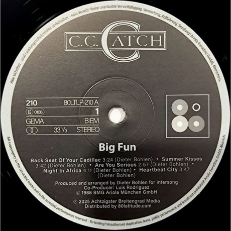 C.C. Catch - Big Fun (4409514302109) виниловая пластинка - фото 2