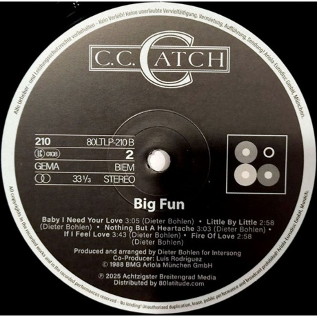 C.C. Catch - Big Fun (4409514302109) виниловая пластинка - фото 3