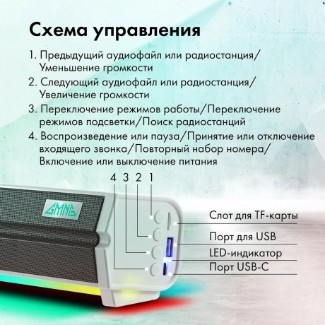 Саундбар GMNG GG-SP100UB 2.0 10Вт белый - фото 7