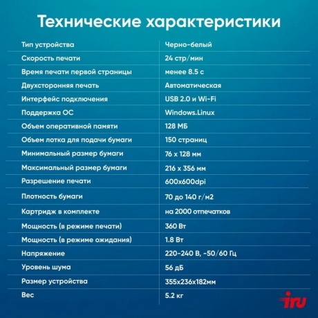 МФУ лазерный IRU Strato HM2401DNW A4 Net WiFi белый - фото 30