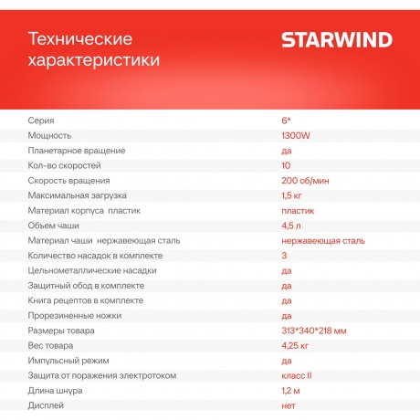 Миксер планетарный Starwind SPM6164 1300Вт бежевый - фото 9