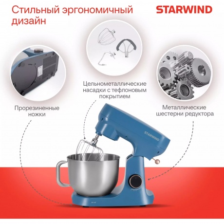 Миксер планетарный Starwind SPM4172 1800Вт васильковый - фото 13