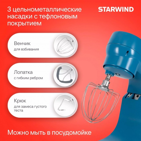Миксер планетарный Starwind SPM4172 1800Вт васильковый - фото 10
