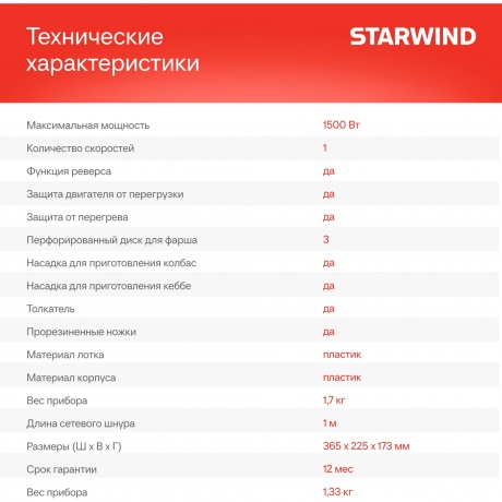 Мясорубка Starwind SMG3120 1500Вт белый - фото 23