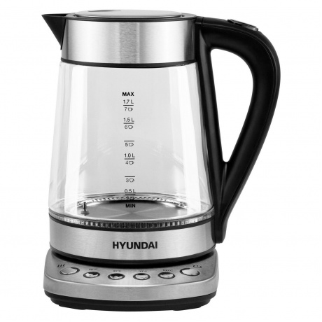Чайник Hyundai HYK-G3026 1.7л. 2200Вт серебристый/черный (стекло/металл/пластик) - фото 1