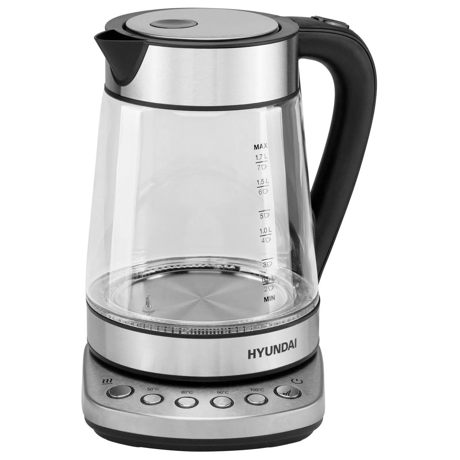 Чайник Hyundai HYK-G3026 1.7л. 2200Вт серебристый/черный (стекло/металл/пластик) - фото 6