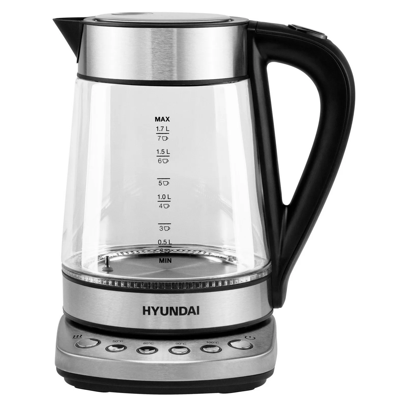 Чайник Hyundai HYK-G3026 1.7л. 2200Вт серебристый/черный (стекло/металл/пластик) - фото 1