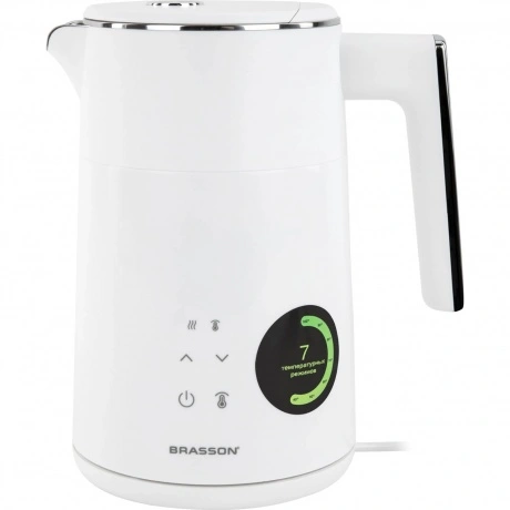 Чайник электрический Brasson KT-264, 1,5л, 2200 Вт, дисплей, бел...