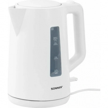 Чайник электрический Sonnen KT-1303, 1,7л, 2200Вт, пластик, белы...