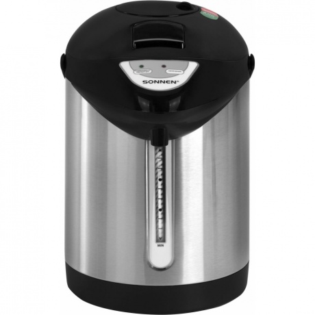 Термопот SONNEN TP-28, 3л, 900 Вт, 1 темп режим, ручной насос, сталь, черный/серебро, 456712 - фото 2
