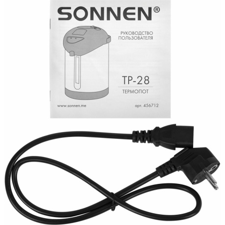 Термопот SONNEN TP-28, 3л, 900 Вт, 1 темп режим, ручной насос, сталь, черный/серебро, 456712 - фото 7