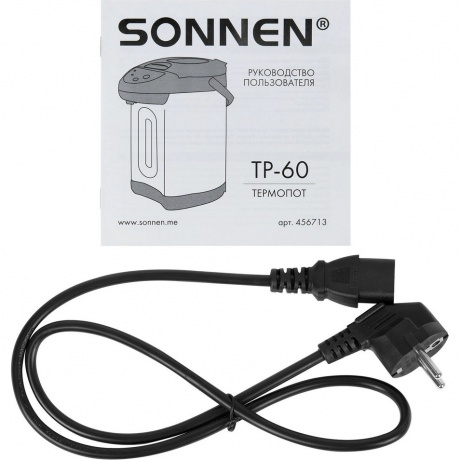 Термопот SONNEN TP-60, 6л, 900 Вт, 1 темп режим, 3 режима подачи воды, сталь, черный/сереб, 456713 - фото 9