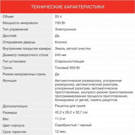 Микроволновая печь Starwind SMW3120 20л. 700Вт серебристый/черная - фото 14