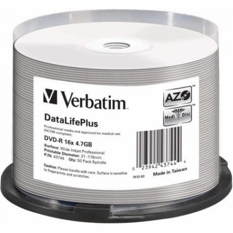 Диск DVD-R Verbatim 4.7Gb 16x Cake Box (50шт) Printable (43744)