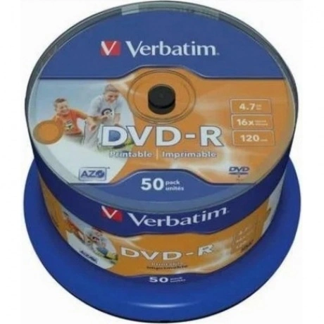 Диск DVD-R Verbatim 4.7Gb 16x Cake Box (50шт) Printable (43533)