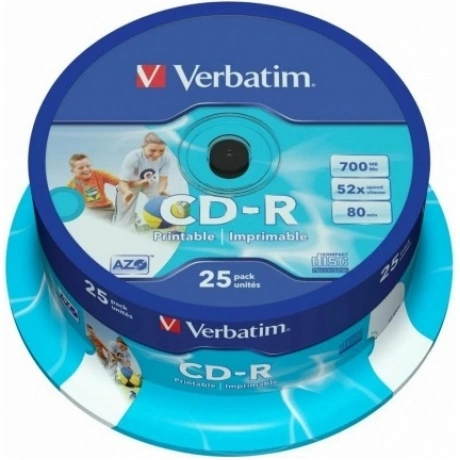 Диск CD-R Verbatim 700Mb 52x Cake Box (25шт) Printable (43439)