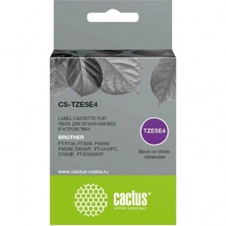Картридж ленточный Cactus CS-TZESE4 TZe-SE4 черный для Brother P...