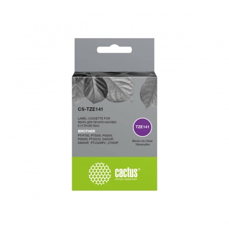 Картридж ленточный Cactus CS-TZE141 TZe-141 черный для Brother P...