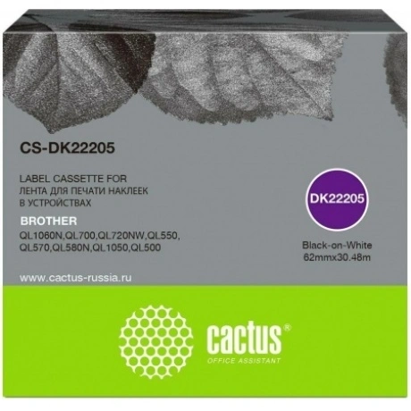 Картридж ленточный Cactus CS-DK22205 DK-22205 черный для Brother...