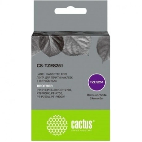 Картридж ленточный Cactus CS-TZES251 TZe-S251 черный для Brother...