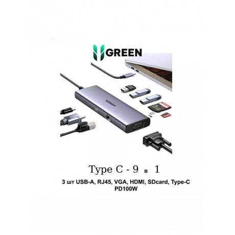 Хаб-адаптер UGREEN CM498-15600 Space Gray (15600) - фото 2