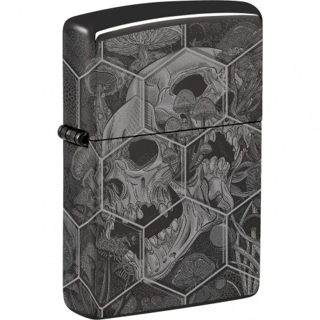 Зажигалка Zippo Mushroom Skulls с покрытием High Polish Black че...